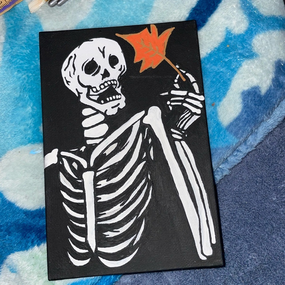 Skeleton Canvas Art with Leaf